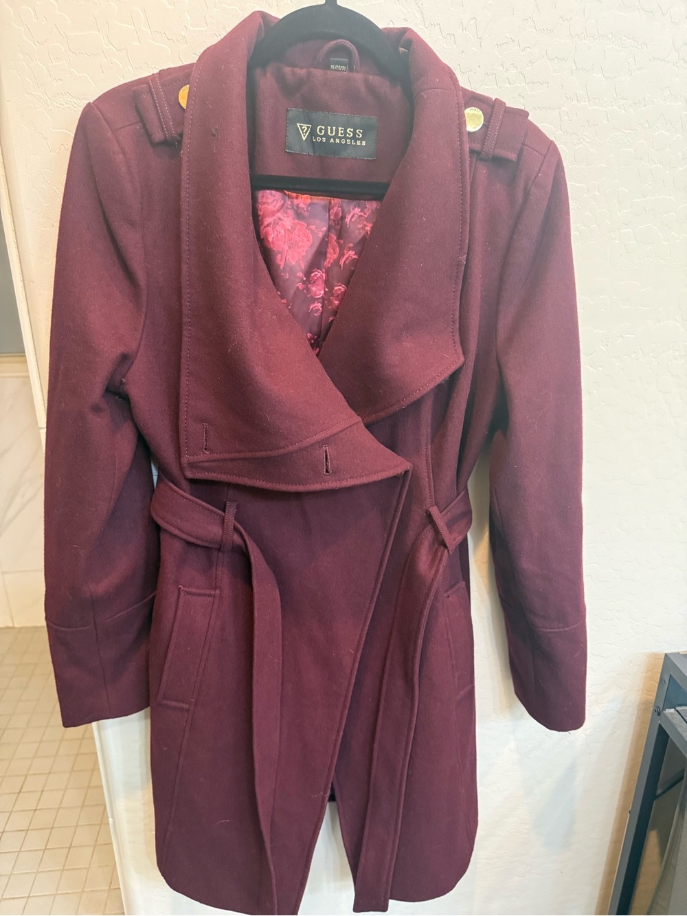 GUESS Women's Wine Belted Trench Coat